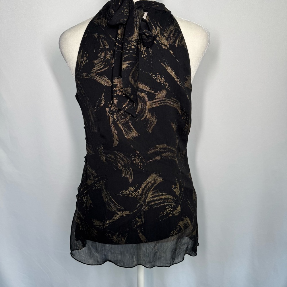 ❤️3/$30 BWear by Byer California Gold Brush Print Tiered Ruffle Halter Top - M - Picture 5 of 9